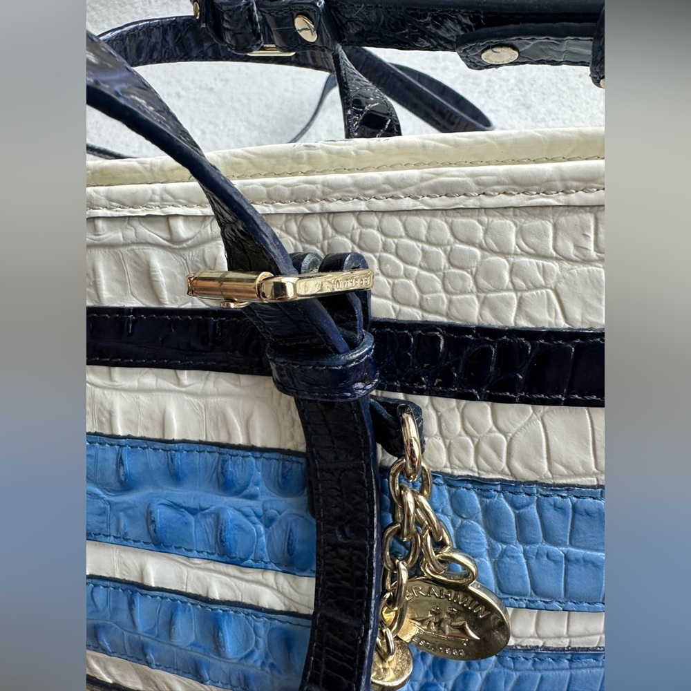 Brahmin Asher Tote‎ Regatta Vineyard NWOT Blue White Leather Handbag - Picture 9 of 12